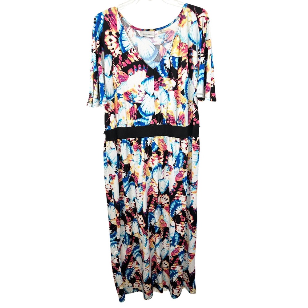 Avenue Plus Size 18/20 Maxi Dress Butterfly Print Flutter Sleeve Artsy Boho 1697
